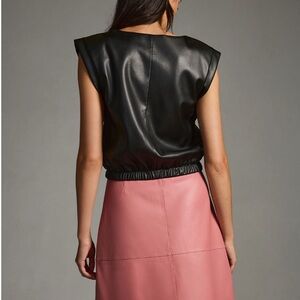 Black banded faux leather v neck top